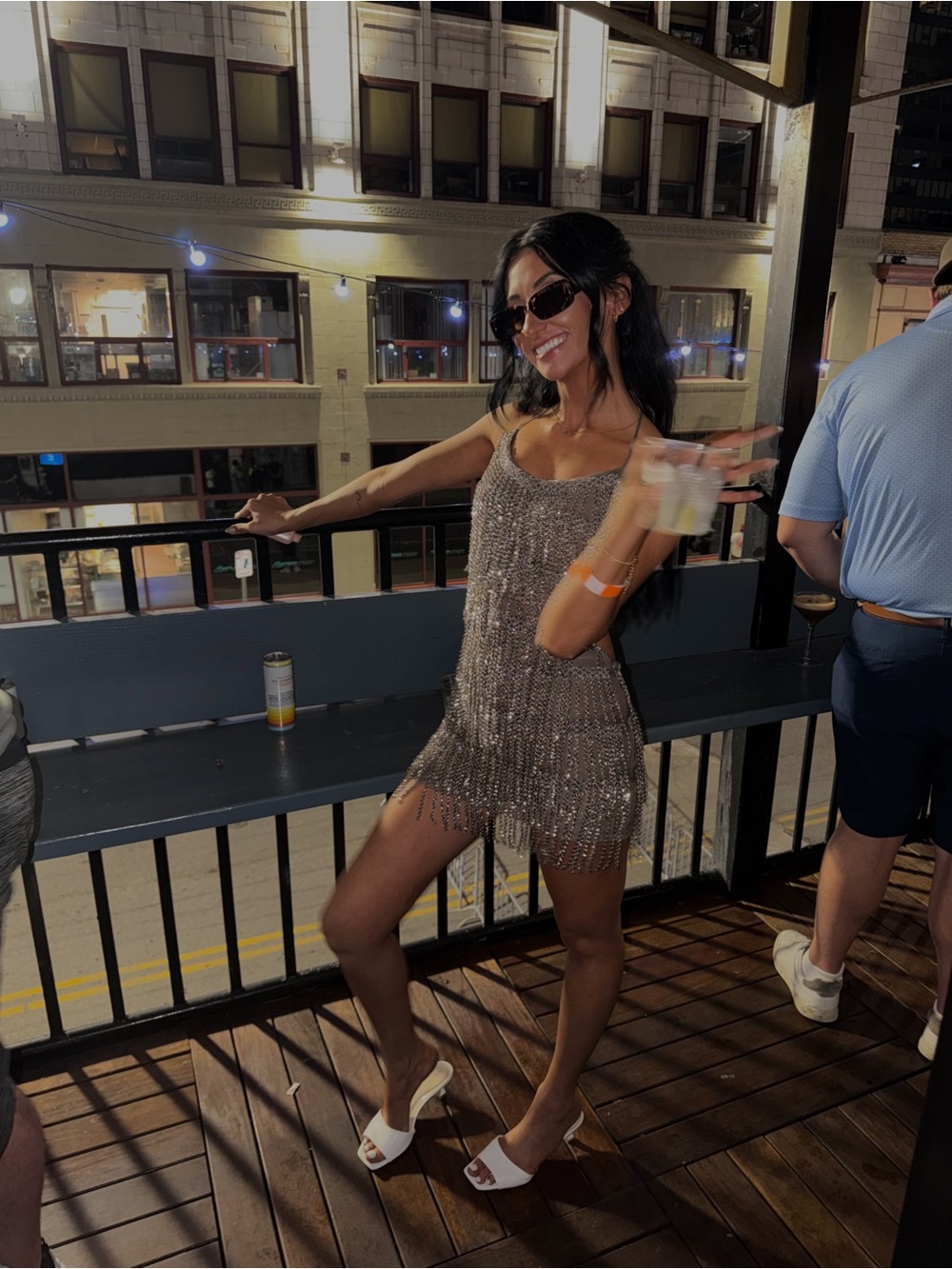 White Fox Boutique Metallic Silver Sequin Fringe Mini Dress